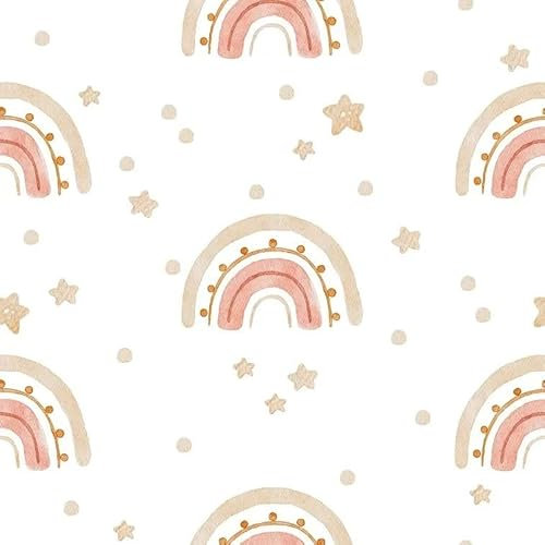 Kindertapete in Regenbogen und Sterne, Pastell Rosa und Beige Muster, Dreamy Rainbow 5