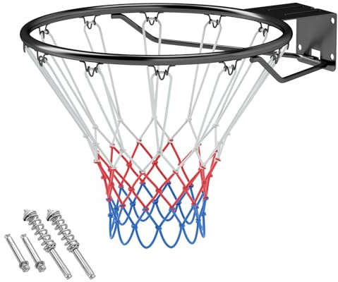 LIFEZEAL Canestro da Basket da Parete ø45 CM, anello solido con supporto e rete, cerchio in metallo per interni ed esterni