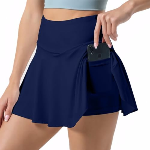 Neteson Jupe de Tennis Femme avec Short Jupe de Golf Mini Skorts Skirt | Plissée Jupe Sports 2 en 1 Pantskirts Athlétique avec Poche pour Yoga Gym