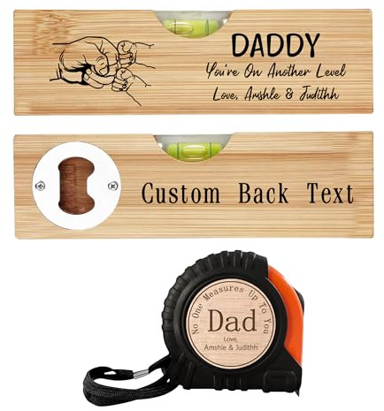 Décapsuleur 2 en 1 personnalisé avec niveau à bulle - Outil multifonction personnalisé Daddy You're on Aonther Level - Mètre ruban à mesurer pour papa