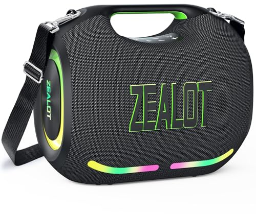 ZEALOT Tragbarer Bluetooth Lautsprecher,150W Peak,BassUp Technologie,120W Stereo Sound,RGB-Lichter,BT 5.3,USB-C,24000 mAh,IPX6 wasserdicht,Lautsprecher für Camping,Strand,Partys