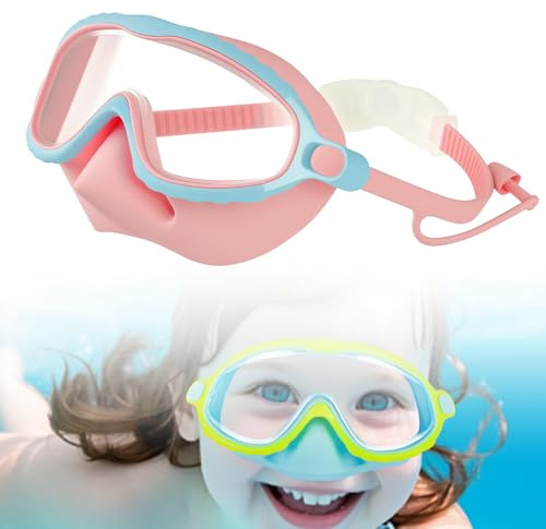 Kids Swim Goggles with Nose Cover, 2025 Upgrade Toddler Goggles Swim Mask with HD Large Frame, Anti-Fog No Leak Diving Mask for Kids Youth 4-16 (Pink)
