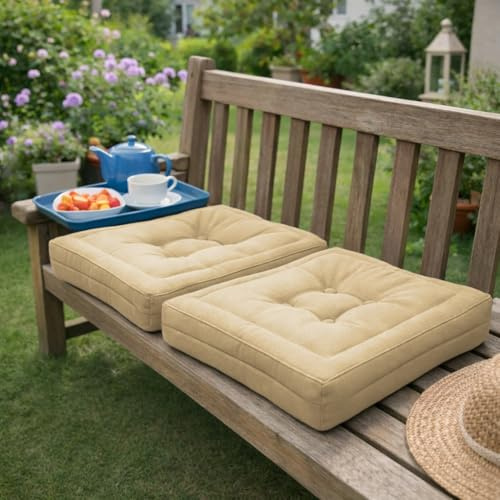 MANEMI Juego de 2 Cojnes de Suelo Acolchado 60x60, Cojines para Palets, Banco, Silla y Suelo, Asiento Cómodo Decorativo para Interior y Exterior.Cojines con Textura de Bambú