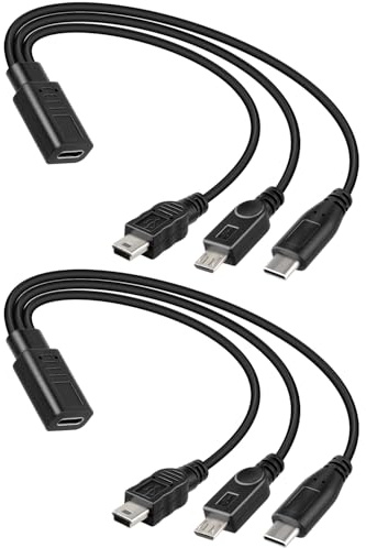 RIIEYOCA 3-in-1-USB-C-auf-Micro-USB-und-Mini-USB-und-USB-C-Ladekabel (nur Laden), Multi-USB-Ladekabel, kurzes USB-C-Splitter-Ladekabel (30 cm / 2er Pack)