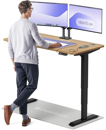 Desktronic Höhenverstellbarer Schreibtisch aus massivem Eichenholz (140x70cm) – Elektrisch höhenverstellbar mit flüsterleisem Dual-Motor & Touchscreen – Hohe Tragfähigkeit – Stehtisch HomePro