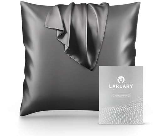 Larlary Seidenkissenbezug - 90% Seide, 10% Baumwolle, Für Kissenbezug 80x80 cm - Kissenhülle - Weich und Hypoallergen (1, Grau, 80x80cm)