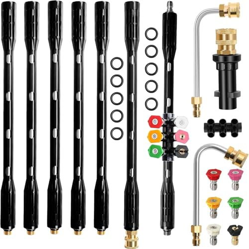 10 Pcs Pressure Washer Extension Wand with Karcher Adapter, 4000PSI Gutter Cleaning Tools Extension Wand, 1/4 Spray Nozzle Tips, Compatible with Karcher K Series K2 K3 K4 K5 K6 K7, 6 Nozzle Tips