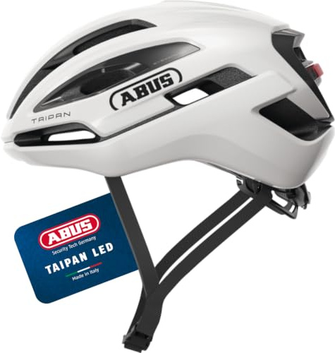 ABUS Casco gravel Taipan LED - Casco da bicicletta con luce per il gravel biking - leggero, versatile e ben ventilato - con supporto per occhiali - per adolescenti, donne e uomini - taglia L, bianco