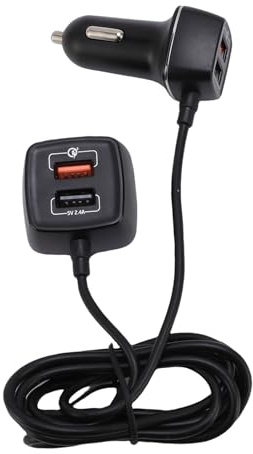 YUEHISY Cargador de Automóvil USB de Carga Rápida, 60W 4 Puertos QC3.0 Cargador de Teléfono de Automóvil Multifuncional con Cable de Extensión de 150 Cm para Camiones de Asiento Trasero
