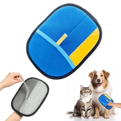 Easing Pet Hair Removal Glove for Cats & Dogs –Reusable Grooming Gloves – Electrostatic Pet Hair Remover for Furniture, Clothes, Carpet & Car Seats (Blue)