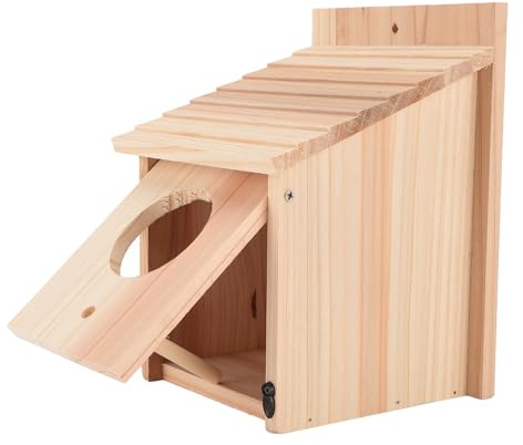 Phefop Nichoir à Oiseaux en Bois, Nichoir Suspendu en Sapin avec Poteau Debout, Conception Facile à Nettoyer pour Le Jardin et Le Balcon, Idéal pour Les Oiseaux Bleus et Les Merles