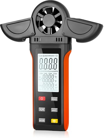Anemometro, misuratore di umidità, misuratore digitale di velocità dell'aria con coperchio a paletta e rilevatore ruotabile a 270°, per droni, vela, caccia, tiro, golf, surf