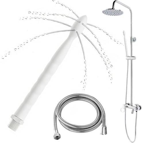 Upgraded Premium Weiß Silikon Analdusche 24cm mit 8 Löchern | Darmspülung Set für sichere Darmreinigung | 150cm Schlauch Unisex Dusch-Irrigator