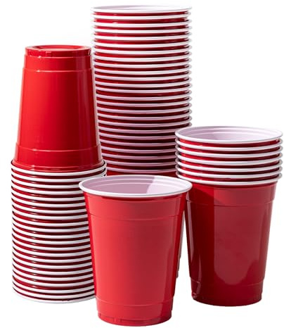 Buy & Delight Red Disposable Plastic Cups, 12 oz (350ml), BPA Free and Recyclable Polystyrene, 50 Count, for Parties ~ All Events ~ Birthday - Wedding - BBQ - Outdoor - Christmas