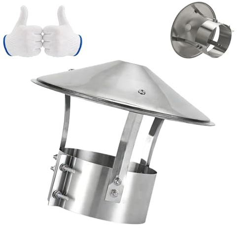 75 90 110 120 150 180 200mm Chimney Caps and Cowls, Round Rain Snow Hat 304 Stainless Steel Chimney Cowl, Roof Vent Pipe Cover for Wood Burning Stove, Flue(150mm/6in)