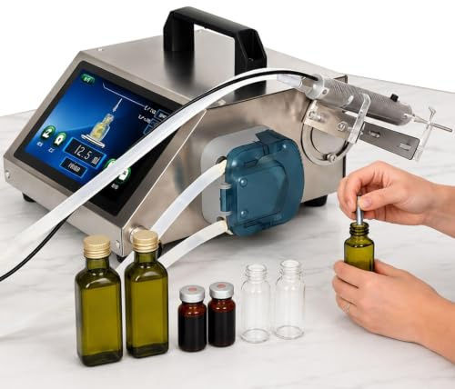 Automatisk Vätskefyllningsmaskin med Digital LCD-Pekskärm och Timer HD1370 | 3 Munstycken på 1,5, 2,4 och 4,0 mm samt Öppning ≥ 2 mm för Parfymflaskor, Kosmetikbehållare, Bläck och Prover
