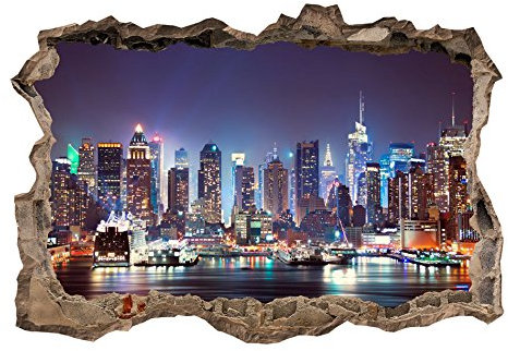 Fotomurales 3D - Ilusion Optica 3D 210x150 cm - Fotomurales Papel pintado Pared 3D - Papel tejido no tejido - Poster Panorama Cuadro New York Ciudad d-C-0056-t-a