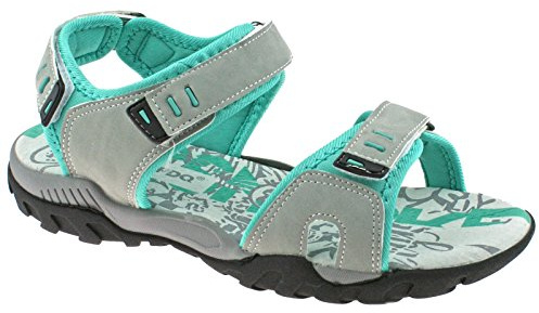 PDQ SANDY Womens Faux Nubuck Velcro Sports Sandals Light Grey/Mint
