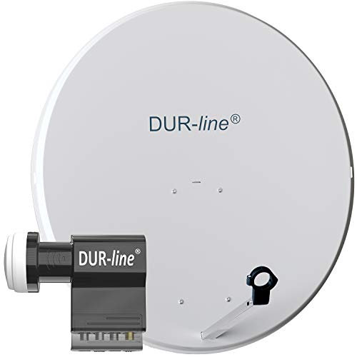 DUR-line MDA 90 Hellgrau - Digiatale 6 Teilnehmer Satellitenschüssel Komplett-Anlage mit UK 104 - Unicable LNB [Camping, Astra 19,2°, DVB-S/S2, Full HD, 4K, 3D]