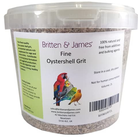 Britten and James Premium Fine Oystershell Grit 2L Tub (2.8kg) | A Calcium Rich Supplement for Cage and Aviary Birds including Budgies and Cockatiels. No Additives