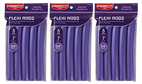 Red by Kiss Flexi Rods 7, 3/4 Diameter - Heatless Hair Curler for 90S Glamorous Bouncy Curls Beach Waves, No Slips, Sleep Styler (5 PCS x 3 Packs)