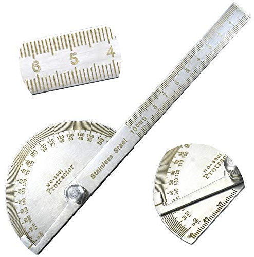 Stainless Steel Metal Protractor Round Head 0-180 Degree Angle Ruler Arm Angle Gauges Finder Measuring Tool for Machinist Engineer Craftsman Carpenter Woodworking Painting Drawing Measuring