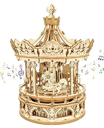 Surplex Carousel Woode Puzzles, 3-D Music Box Jigsaws Model Kits, Laser Cut - Complex Building Models, Development of Mental Toys, for Adults Teens and Children, Romantic Couple Gift