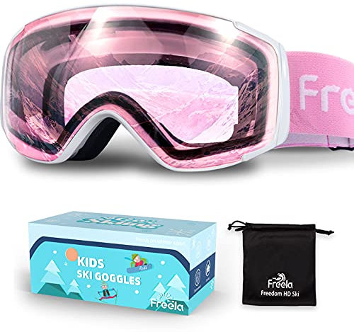 Freela Ski Goggles Snowboard Snow Skiing Snowboarding Equipment Winter Snow Sport Glasses Goggles Anti-fog UV Protection Mirror Clear Goggles for Toddler Kids Girl Boy Youth Snowmobile Snowboard Gear