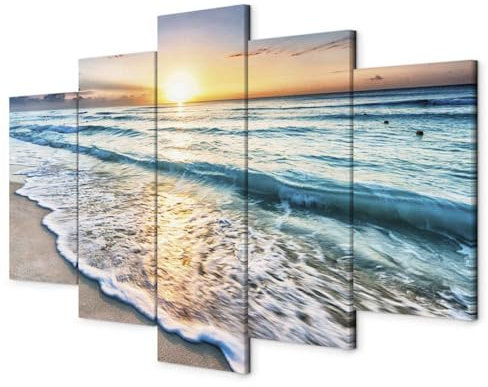 B&D XXL - Akustikbild Meer und Strand 5 tlg Bilder Akustikschaum Schallschutz Wand Kunst Akustikpaneele Wandpaneele Schalldämmung Wandbild Schallabsorber Akustikplatten Sonnenuntergang c-B-0552-b-m