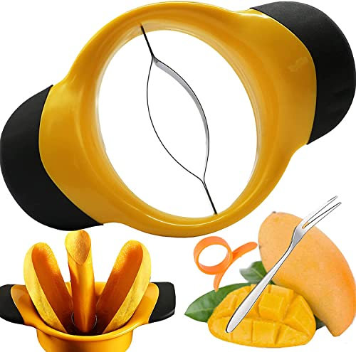 Sturdy Mango Slicer, Peeler and Pit Remover Tool, Mango Splitter, Fruit Slicer Cutter Pitter, Mango Divider with Ergonomic Rubber Grip Handle, Easy Remove Pit and Divide