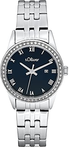 s.Oliver Armbanduhr Damen Quarzuhr Analog, mit Edelstahl Armband, Wasserdicht, Kommt in Uhren Geschenk Box