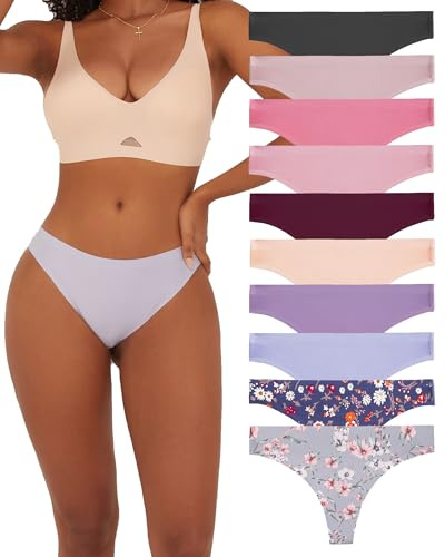 FINETOO 10-pack damer, sömlösa stringar, sömlösa trosor, mjuka hipster, underkläder, kvinnor, kalsonger, tangas, set, sexig, tanga, bekväma underkläder, underkläder för kvinnor, flerfärgad