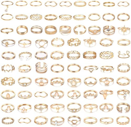 Dochais 83 Stück Boho Gelenk Fingerringe, Stapelbare Midi Ringe Set, Opal, Hohl, Geschnitzte, Blumen, Retro Knöchelringe Gold für Damen Frauen Mädchen Männer