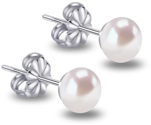 Limerencia Pendientes Perlas Titanio, 5-8mm Forma de Botón Pendientes de Perlas Cultivadas de Agua Dulce Hipoalergenicos Para Mujer y Niña (5-5.5 mm, Titanio)