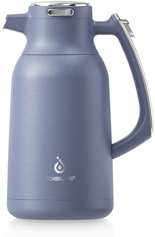 IDEUS Thermoskanne 2l, Edelstahl Doppelwandige Kaffeekanne Vakuumisolierung Isolierkanne Warmhaltekanne Teekanne für Kaffee, BPA-frei, Sea Sky Blue