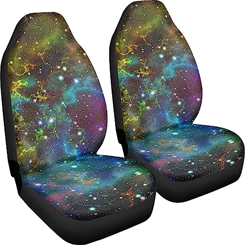 Poceacles Bunte Galaxy Print Auto Sitzbezüge Set, 2 Pcs Auto Vordersitz Pads Auto Sitze Protector Innen Zubehör Eimer Sitzkissen Pads