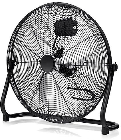 GiantexUK 20” High Velocity Floor Fan, 3 Speed Floor Standing Cooling Fan with 145° Adjustable Tilt Angle, Portable Cold Air Circulation Fan for Gym, Home Office and Factory, Black