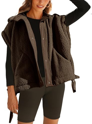 Athlisan Womens Fleece Vest Casual Sleeveless Button Down Sherpa Jacket Outerwear with Pockets(CoffeeBrown-S)