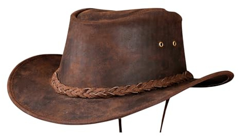 Leather Cowboy hat Also Worn as Outback hat Western Vintage Australian Hats for Men & Women, Medium