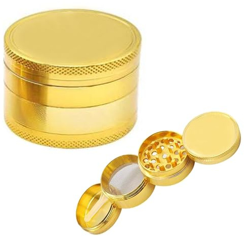 Herb Grinders, Glamified Grinder for Dry Herb Portable Zinc Alloy Metal Grinder,Multicolour,100mm x 50mm (Golden)