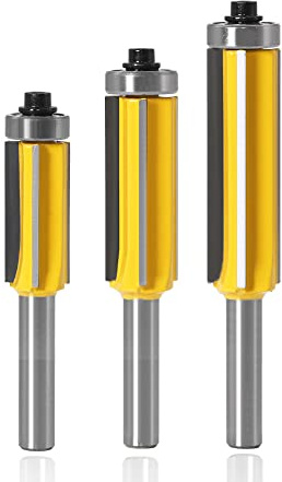 Mesee 3Pcs 8mm Fresa Legno per Rifilare con Cuscinetto, 4 Flauto Fresa a Taglienti Diritti per Rifilare Punte per Spigoli e Scanalature Strumento di Taglio Lavorazione del Legno (Giallo)