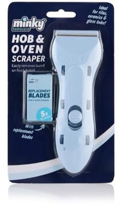 Minkyy Hob & Oven Scraper with 5 x Replacements Pack of 1 Tiles Ceramic Glass Cooker Oven Pans Food Burnt Cleaner with Welari Thank You Card | (1pack) (1scraper)