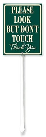 Geroclonup Divertente cartello da cortile Please look but don't touch yard Sign with palo - 17,5 x 22 cm cartello in alluminio antiruggine per esterni cartello in alluminio per prato giardino,