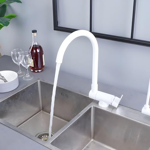 Mischbatterie Küche Wasserhahn Vorfenster Weiß Klappbar 180° Wasserhahn Küche Kippbar Spültischarmatur Vorfenstermontage-C