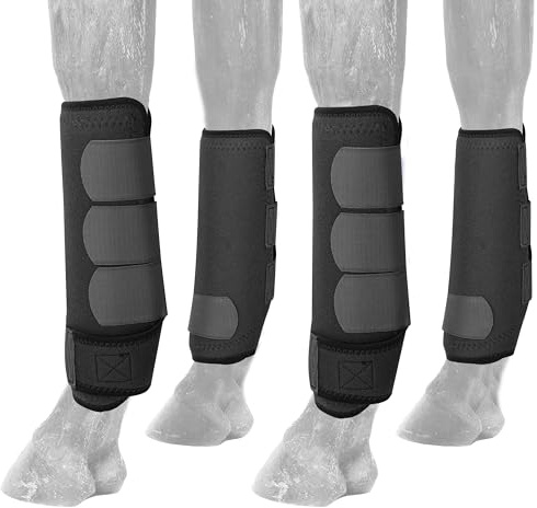 AccompMe Medicine Horse Boots Splint Boots for Horses Protective Lower Limb Brushing Boots Front Hind Leg Protection Gear Set of 4 (Black, Medium)