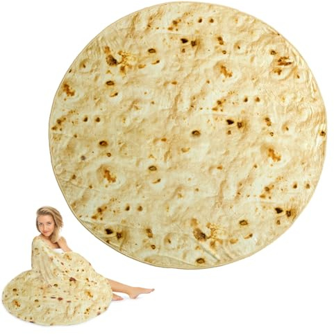 XIMEY Burrito Tortilla-filt, Rund Enkelsidig Flanell Blanket, Kreativ Rolig Taco-filt för Inomhus och Utomhus (Diameter 150 cm)