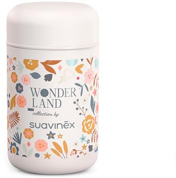 Suavinex, Thermos bambini. Thermos in acciaio inossidabile con chiusura ermetica anti-perdita. Per cibi caldi e freddi. Per cibi solidi o passati. 400 ml. Fiori