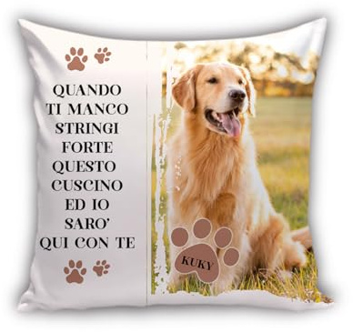 MOCHEIA SHOP Cuscino Personalizzato con Foto e Frase per Cani, 40x40 cm, Chiusura Lampo