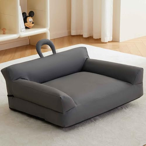 PJDDP Haustiersofa, Hundebett, Katzensofa Mit Abnehmbarem Waschbarem Bezug, Flauschiges Hundesofa Mit Rutschfestem Boden Für Kleine Mittelgroße Hunde,Grau,L