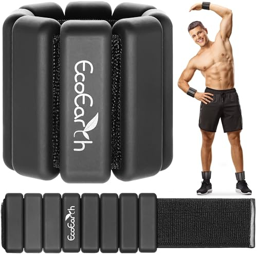 Pesas De Tobillo Y Muñeca - Juego De 2, 450 g Cada Una, Negro - Bandas De Entrenamiento Ajustables - Pulseras De Peso De Silicona Para Fitness, Entrenamiento De Fuerza, Correr, Yoga - De EcoEarth